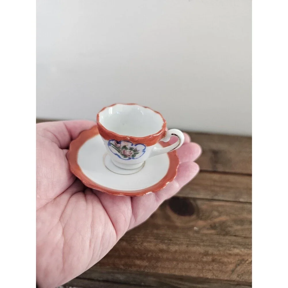 Vintage Miniature Cup And Saucer Floral Design Made In Occupied Japan